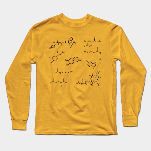 Neurotransmitters Happy Chemicals Black Sticker Sheet Long Sleeve T-Shirt by GrellenDraws